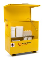 A steel Armorgard heavy-duty site storage unit with a steel construction, secure locking, and a load-rated base.