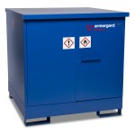 A steel Armorgard heavy-duty site storage unit with a steel construction, secure locking, and a load-rated base.
