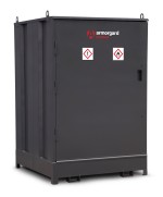 A steel Armorgard heavy-duty site storage unit with a steel construction, secure locking, and a load-rated base.