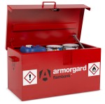 A steel Armorgard heavy-duty site storage unit with a steel construction, secure locking, and a load-rated base.