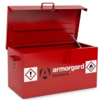A steel Armorgard heavy-duty site storage unit with a steel construction, secure locking, and a load-rated base.