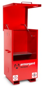 A steel Armorgard heavy-duty site storage unit with a steel construction, secure locking, and a load-rated base.