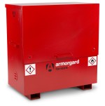 A steel Armorgard heavy-duty site storage unit with a steel construction, secure locking, and a load-rated base.