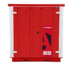 A steel Armorgard heavy-duty site storage unit with a steel construction, secure locking, and a load-rated base.