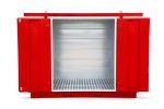 A steel Armorgard heavy-duty site storage unit with a steel construction, secure locking, and a load-rated base.