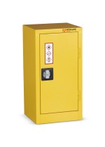 A steel Armorgard lockable flammable-liquids storage cabinet with double doors and sump containment, for safely storing hazardous substances on site.