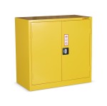 A steel Armorgard lockable flammable-liquids storage cabinet with double doors and sump containment, for safely storing hazardous substances on site.