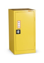 A steel Armorgard lockable flammable-liquids storage cabinet with double doors and sump containment, for safely storing hazardous substances on site.