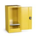 A steel Armorgard lockable flammable-liquids storage cabinet with double doors and sump containment, for safely storing hazardous substances on site.