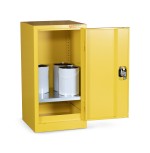 A steel Armorgard lockable flammable-liquids storage cabinet with double doors and sump containment, for safely storing hazardous substances on site.