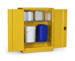 A steel Armorgard lockable flammable-liquids storage cabinet with double doors and sump containment, for safely storing hazardous substances on site.