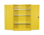 A steel Armorgard lockable flammable-liquids storage cabinet with double doors and sump containment, for safely storing hazardous substances on site.