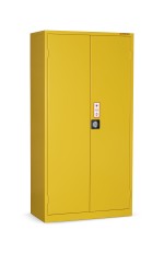 A steel Armorgard lockable flammable-liquids storage cabinet with double doors and sump containment, for safely storing hazardous substances on site.
