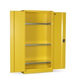 A steel Armorgard lockable flammable-liquids storage cabinet with double doors and sump containment, for safely storing hazardous substances on site.