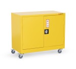 A steel Armorgard lockable flammable-liquids storage cabinet with double doors and sump containment, for safely storing hazardous substances on site.
