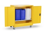 A steel Armorgard lockable flammable-liquids storage cabinet with double doors and sump containment, for safely storing hazardous substances on site.