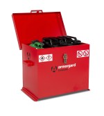 A steel Armorgard heavy-duty site storage unit with a steel construction, secure locking, and a load-rated base.