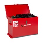 A steel Armorgard heavy-duty site storage unit with a steel construction, secure locking, and a load-rated base.