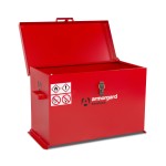 A steel Armorgard heavy-duty site storage unit with a steel construction, secure locking, and a load-rated base.