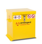 A steel Armorgard heavy-duty site storage unit with a steel construction, secure locking, and a load-rated base.
