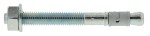 A metal through bolt anchor with a hex nut and washer, featuring a threaded shaft and expansion sleeve, designed for securing heavy loads to concrete or masonry surfaces.