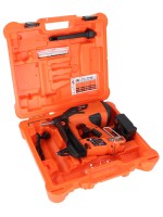 An orange and black Spit cordless nail gun with a magazine feed and safety tip, for driving nails quickly in timber framing and carpentry.