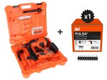 An orange and black Spit cordless nail gun with a magazine feed and safety tip, for driving nails quickly in timber framing and carpentry.