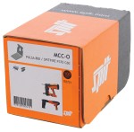 An orange and black Spit cordless power tool, with an ergonomic grip, designed for use on construction and maintenance tasks.