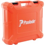 An orange and black Paslode cordless power tool, with an ergonomic grip, designed for use on construction and maintenance tasks.