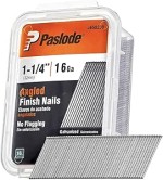 A strip of collated galvanised framing nails with angled tips, connected in a paper or plastic tape strip for use in a nail gun.