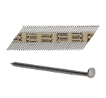 An A4 stainless steel ring-shank nail with annular rings along the shaft for enhanced withdrawal resistance in timber framing.,