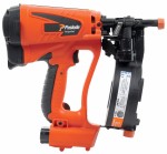 An orange and black Paslode cordless brad nailer with an angled magazine, designed for driving fine brad nails in trim and finish carpentry.
