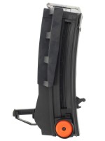 An orange and black Spit cordless power tool, with an ergonomic grip, designed for use on construction and maintenance tasks.