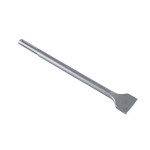 A hardened steel SDS demolition chisel with a wide flat blade, designed for use with SDS rotary hammers to break out tiles, mortar, and concrete.