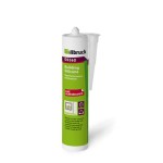 A 310ml cartridge of grey silicone sealant with a flexible cured finish, for sealing joints around kitchens, bathrooms, and windows.