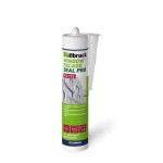 A 380ml cartridge of beige silicone sealant with a flexible cured finish, for sealing joints around kitchens, bathrooms, and windows.