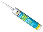 A 290ml cartridge of Everbuild white silicone sealant with a flexible cured finish, for sealing joints around kitchens, bathrooms, and windows.