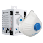 An FFP3-rated disposable respirator with a moulded cup shape and an exhalation valve, providing high-filtration protection against fine dust and particles.