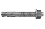 An A4 stainless steel M10 through bolt anchor with a hex nut and washer, featuring a threaded shaft and expansion sleeve, designed for securing heavy loads to concrete or masonry surfaces.
