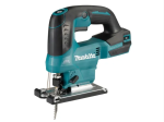 A teal and black Makita cordless jigsaw with 18V orbital action and a variable-speed trigger, for cutting curves and internal shapes.