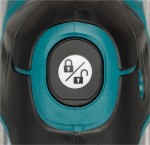 A teal and black Makita cordless jigsaw with 18V orbital action and a variable-speed trigger, for cutting curves and internal shapes.