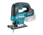 A teal and black Makita cordless jigsaw with 18V orbital action and a variable-speed trigger, for cutting curves and internal shapes.