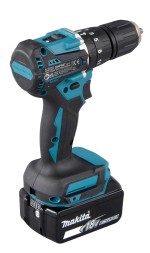 A teal and black Makita cordless impact driver with a 18V motor, a hex-chuck, and variable speed, for high-torque screw driving and fastening.
