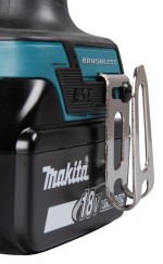 A teal and black Makita cordless combi drill with an 18V motor, a 13mm keyless chuck, and hammer, drill, and screwdriver modes.