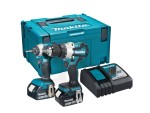 A teal and black Makita cordless combi drill with an 18V motor, a 13mm keyless chuck, and hammer, drill, and screwdriver modes.