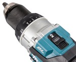 A teal and black Makita cordless combi drill with an 18V motor, a 13mm keyless chuck, and hammer, drill, and screwdriver modes.