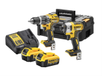 A yellow and black DEWALT cordless combi drill with an 18V motor, a 13mm keyless chuck, and hammer, drill, and screwdriver modes.