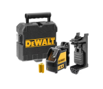A yellow and black DEWALT self-levelling laser level projecting horizontal and vertical lines, for precision alignment and setting-out work.