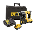 A yellow and black DEWALT cordless combi drill with an 18V motor, a 13mm keyless chuck, and hammer, drill, and screwdriver modes.