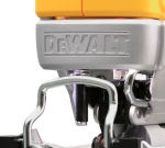 A yellow and black DEWALT cordless jigsaw with 18V orbital action and a variable-speed trigger, for cutting curves and internal shapes.